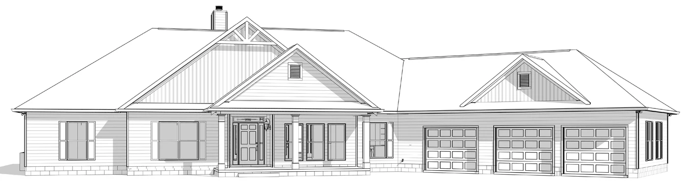 Front perspective drawing of a home in Williamsburg County, SC financed with a VA One-Time Close loan, built by America's Home Place